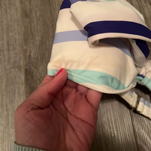 Kate spade stripe bow bikini set. Cream, purple and turquoise. 2 bottoms. Medium - Picture 3 of 3